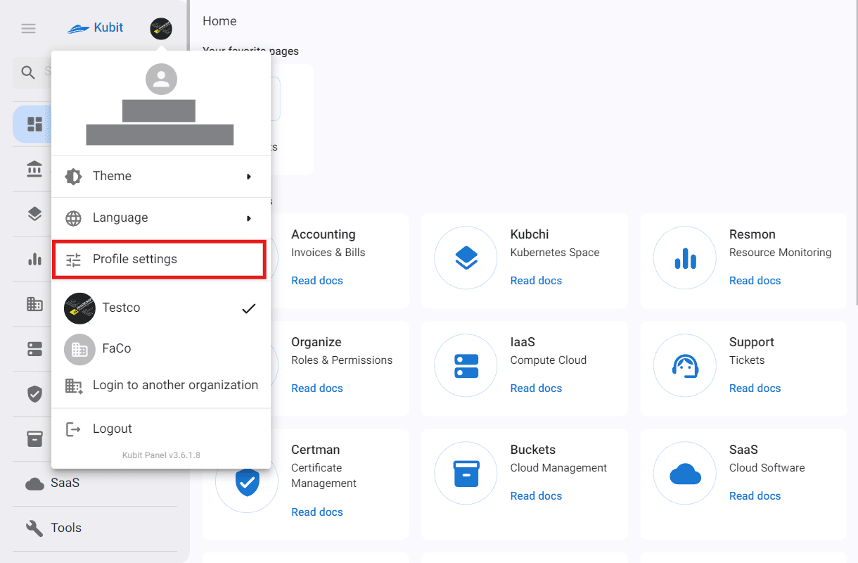 Panel: profile settings