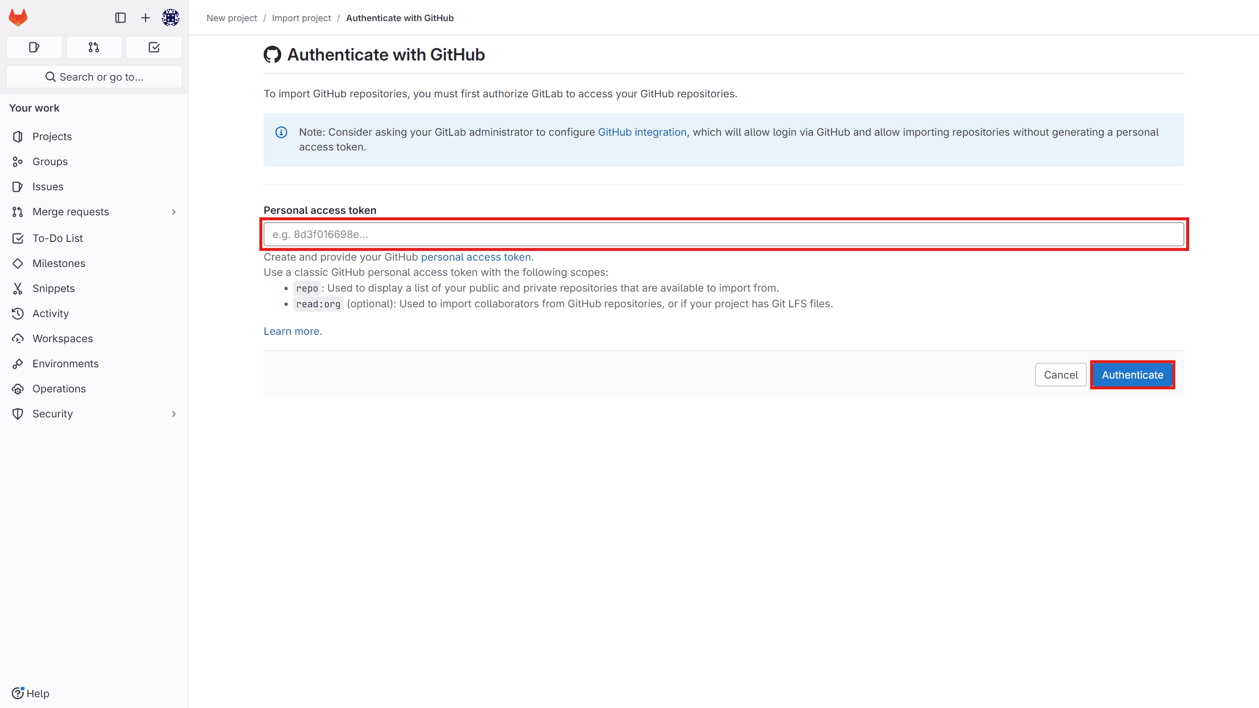 Install App: gitlab-import-github-token