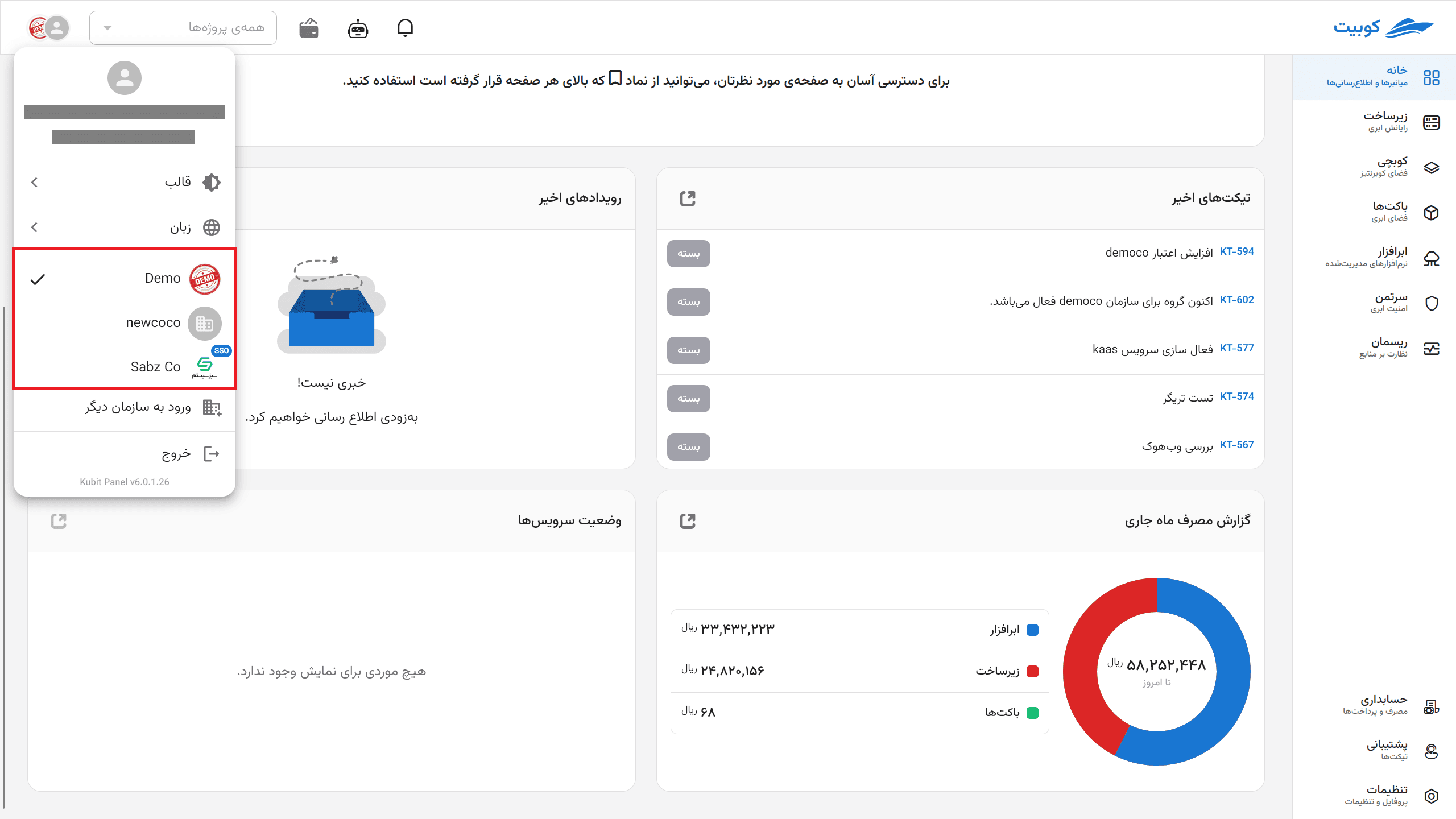 Select an organization from the Kubit account page