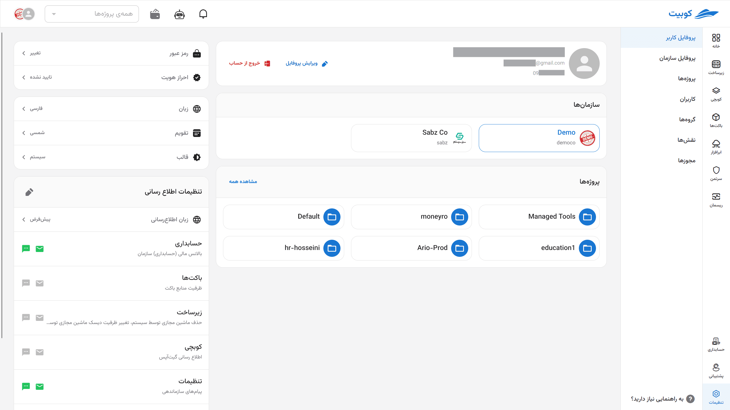 Organization-user profile in the active organization's panel