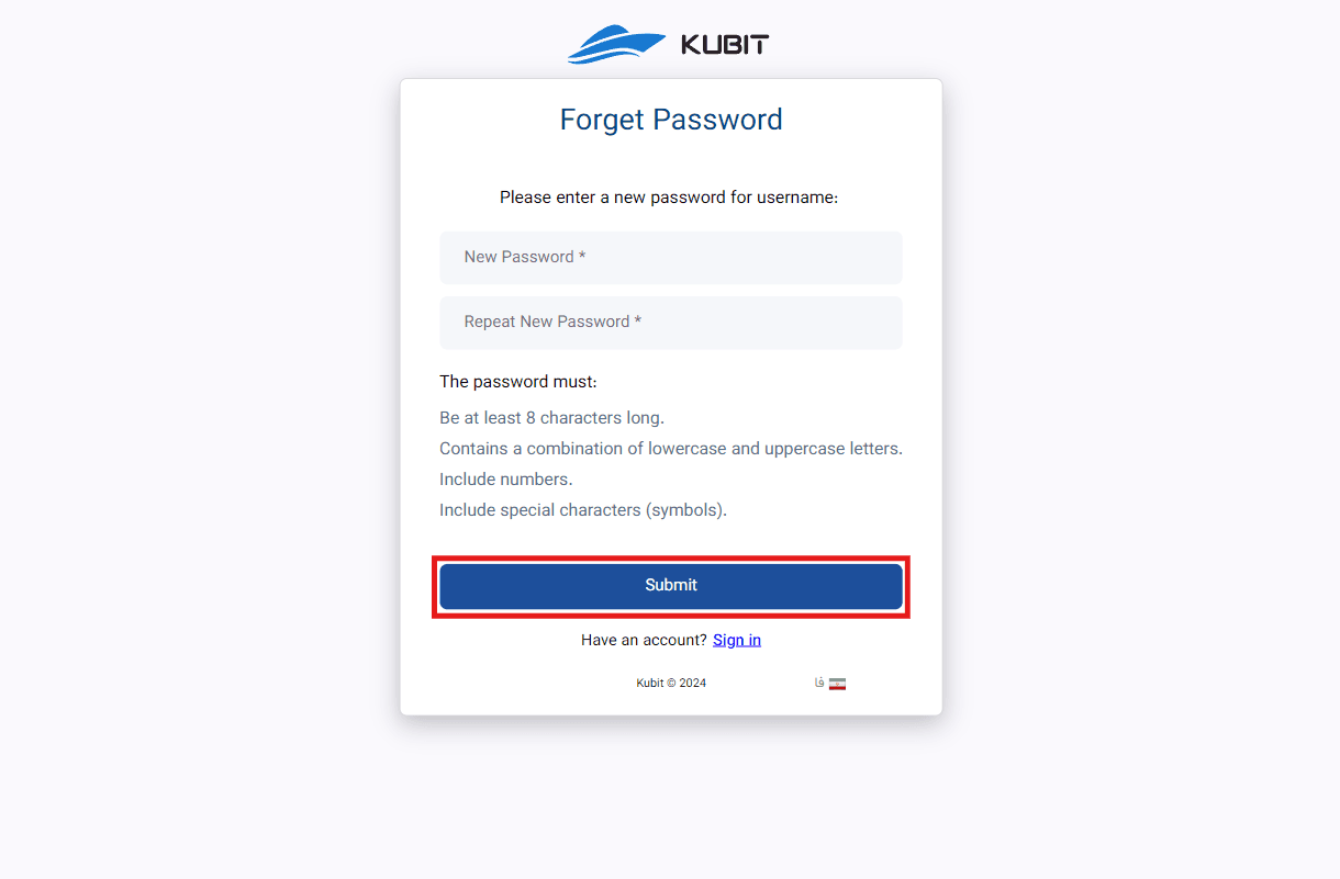 Account: new password