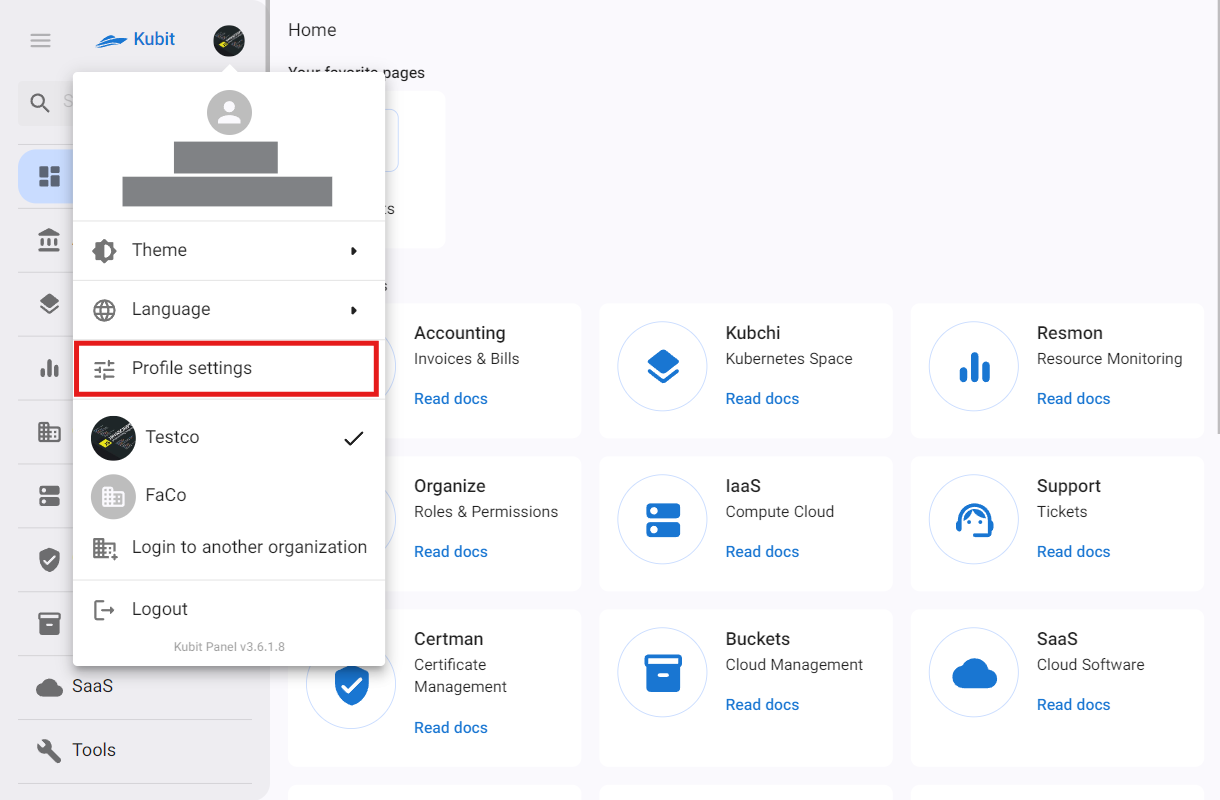 Panel: profile settings