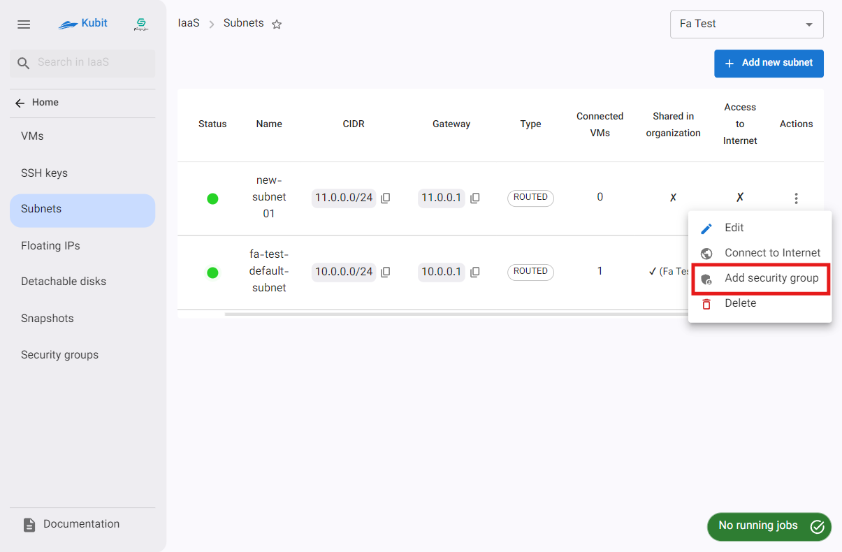 Subnets: add sec gp