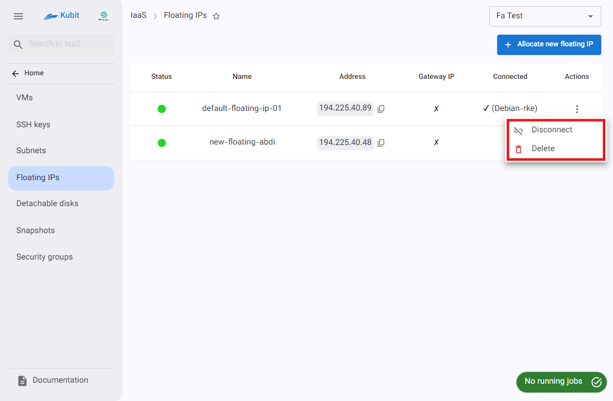 Floating IP: options list