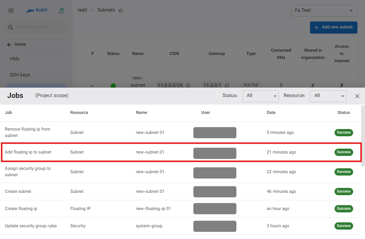 Subnets: assign float ip to subnet