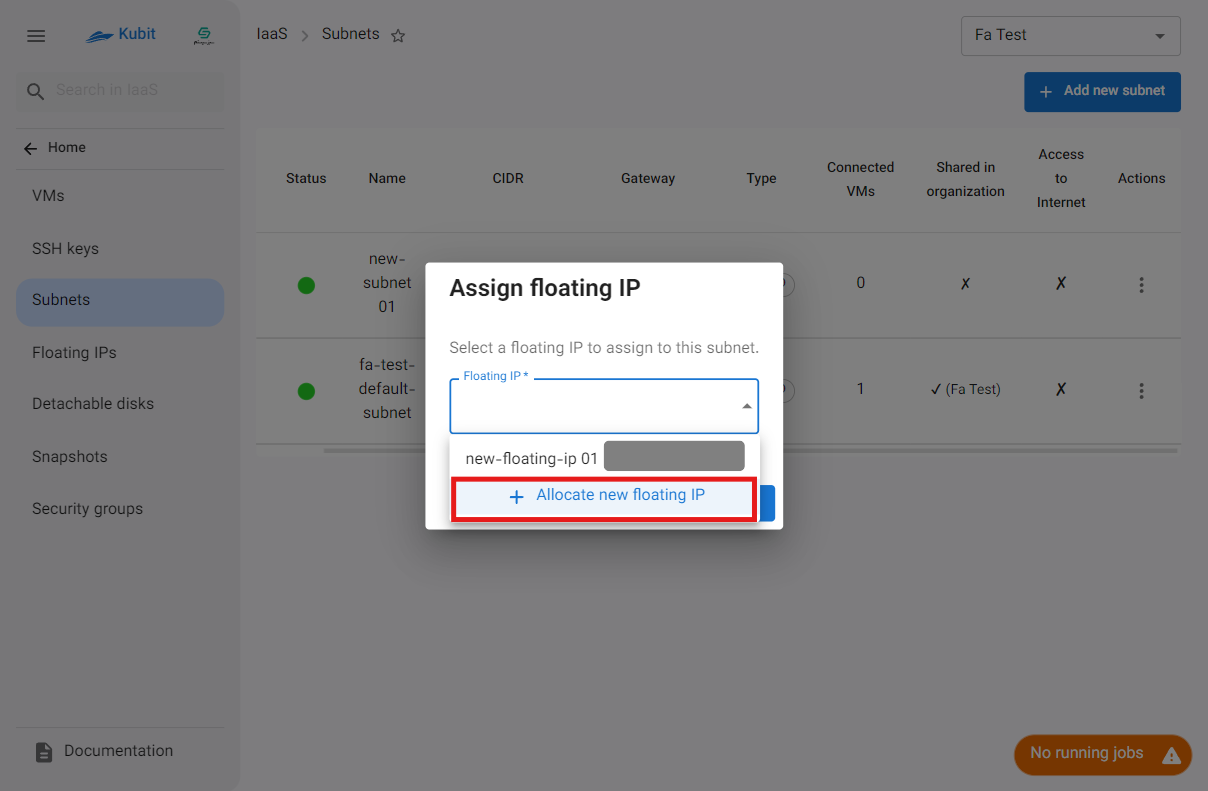 Subnets: assign floating ip btn