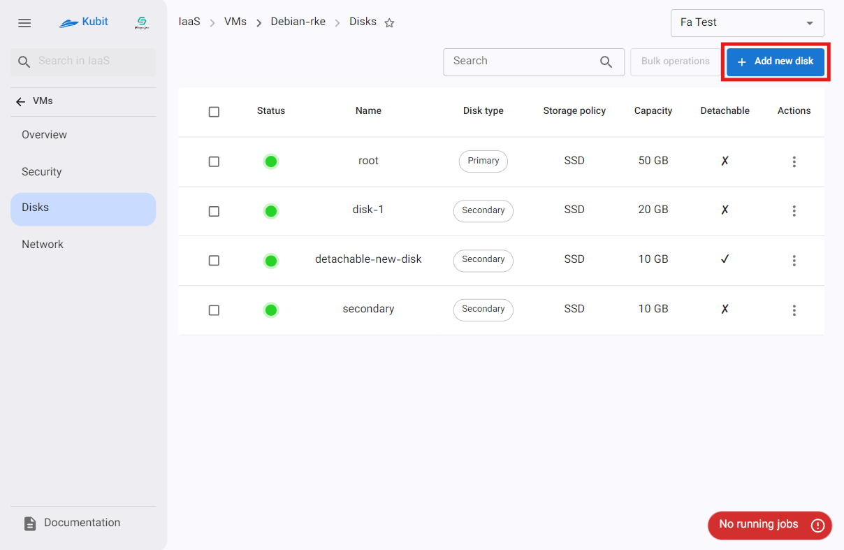 VM: new disk btn