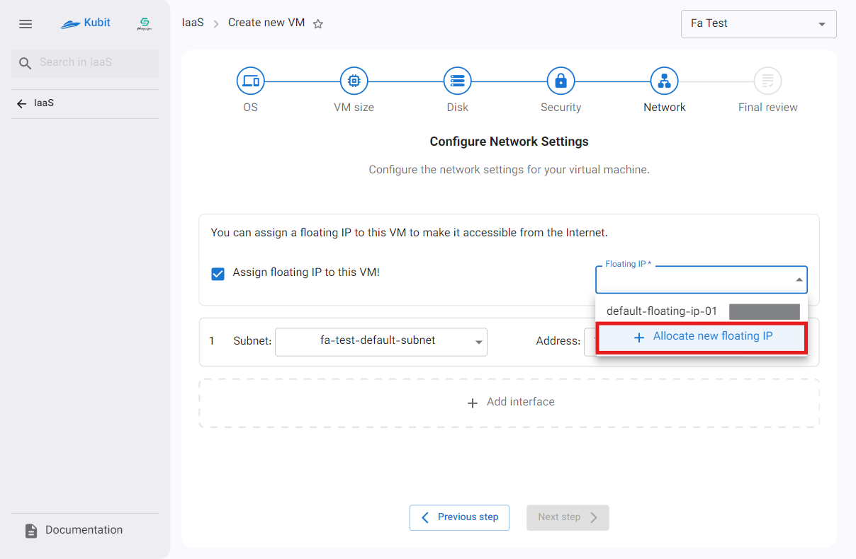 VM: new floating ip btn