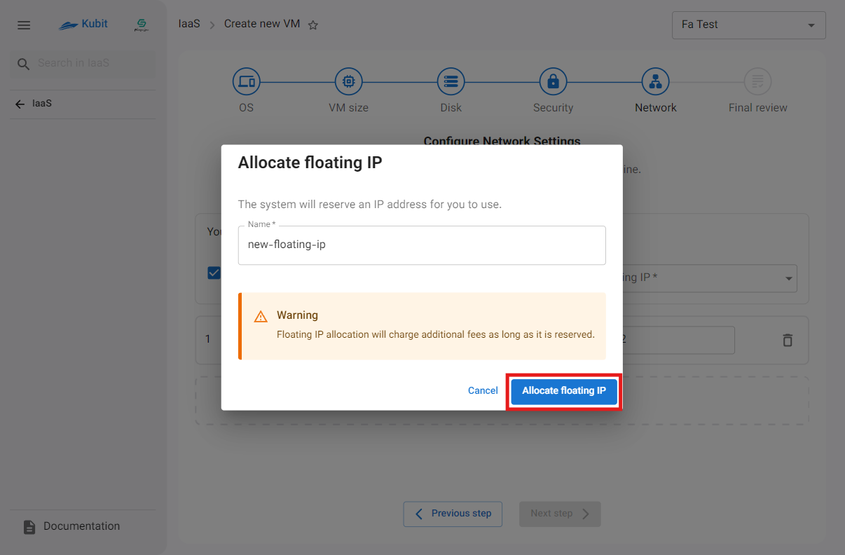 VM: new floating ip form