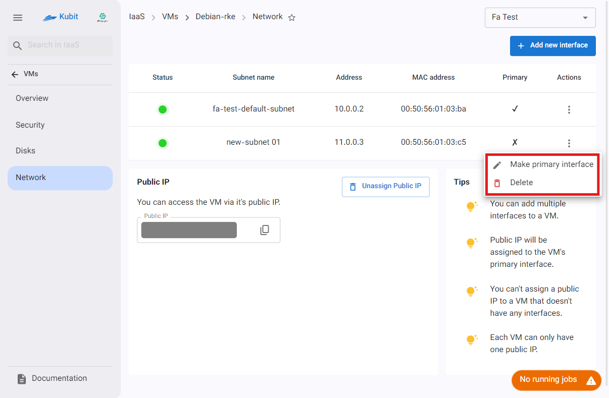 VM: subnet actions