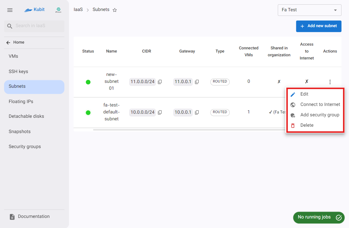 Subnets: options