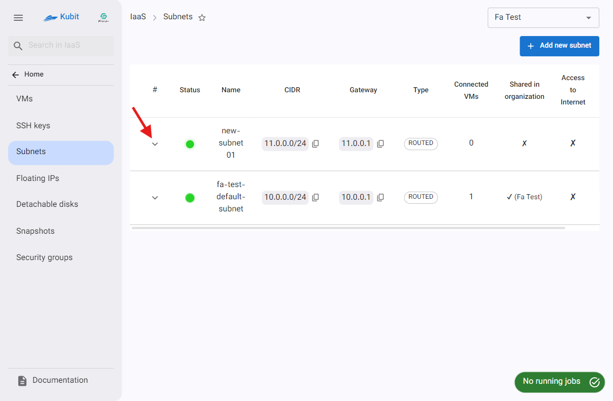 Subnets: subnet details btn