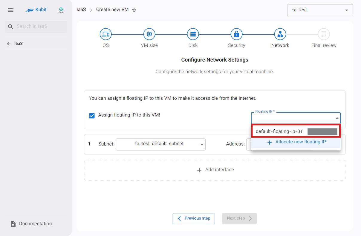 VM: select one floating ip