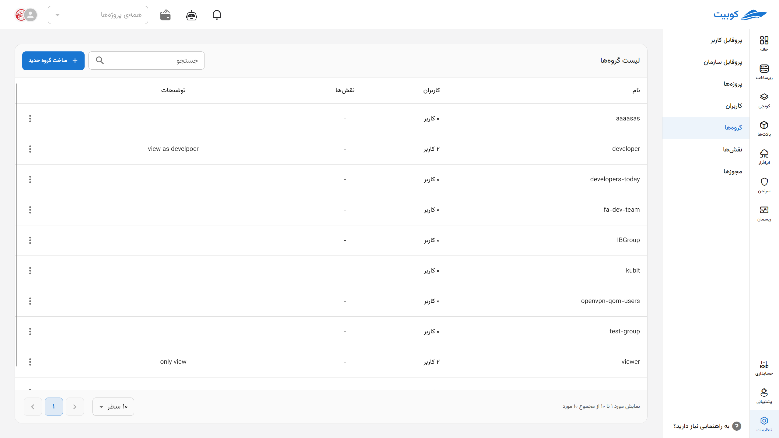 Groups: create group btn