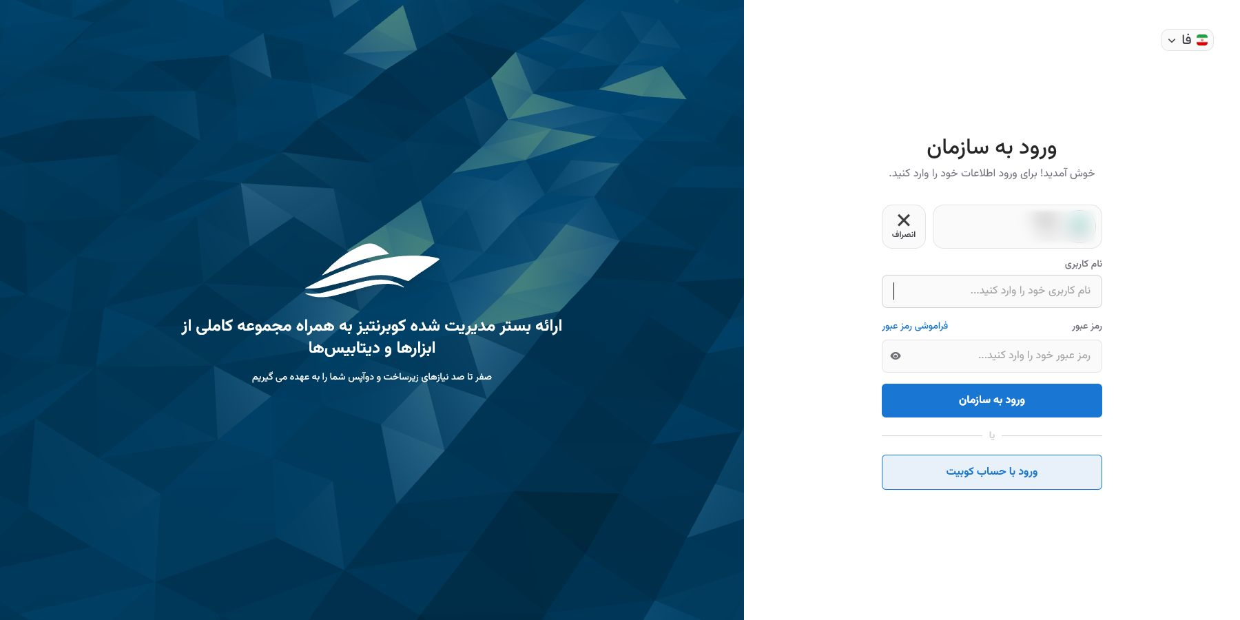 LDAP username and password form with the organization identity obscured