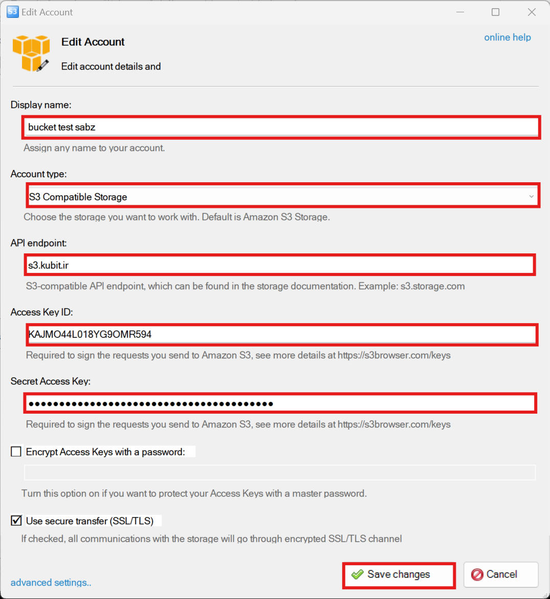 Browser: s3broweser add new account fields