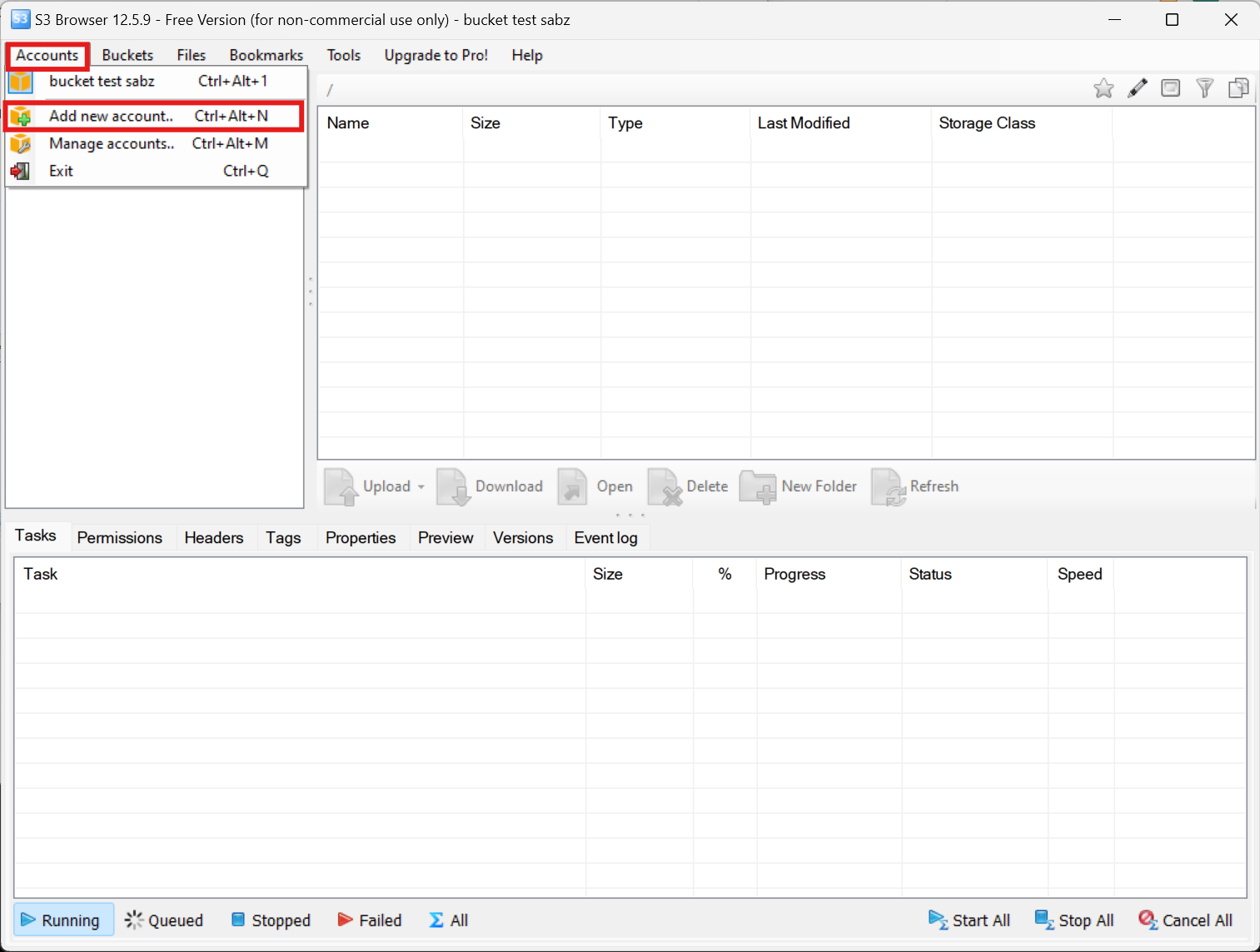 Browser: s3broweser add new account