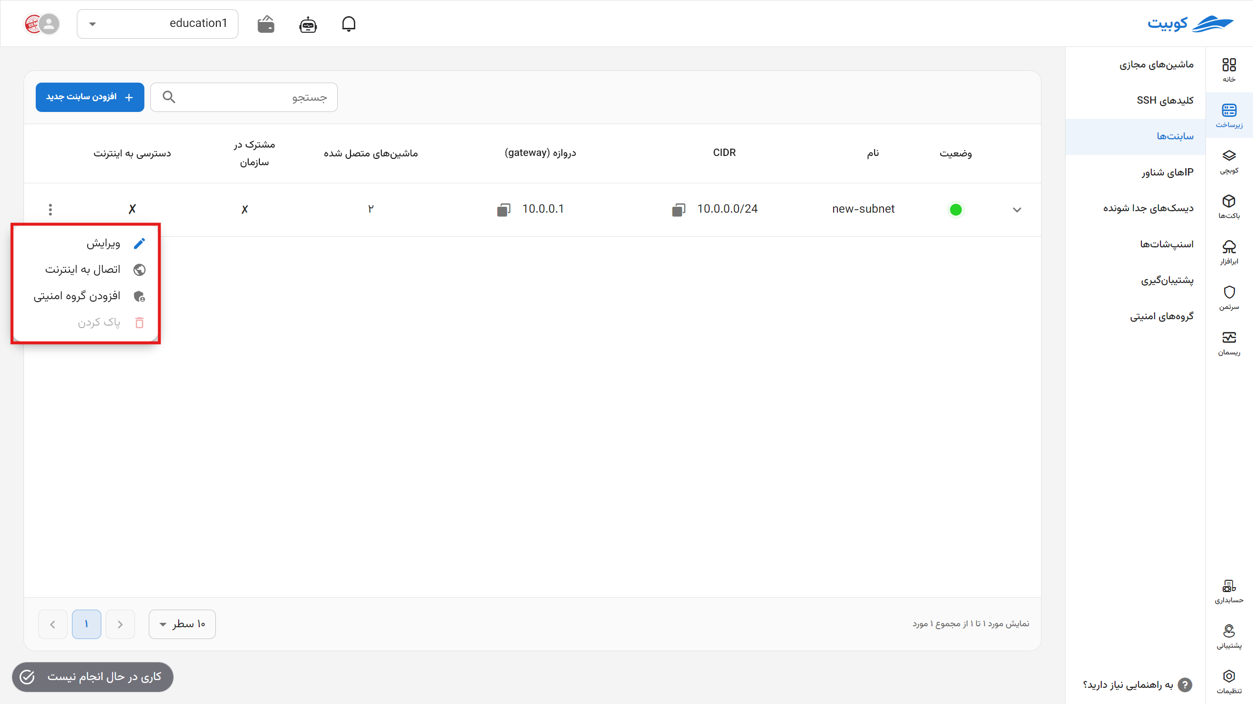 Subnets: options