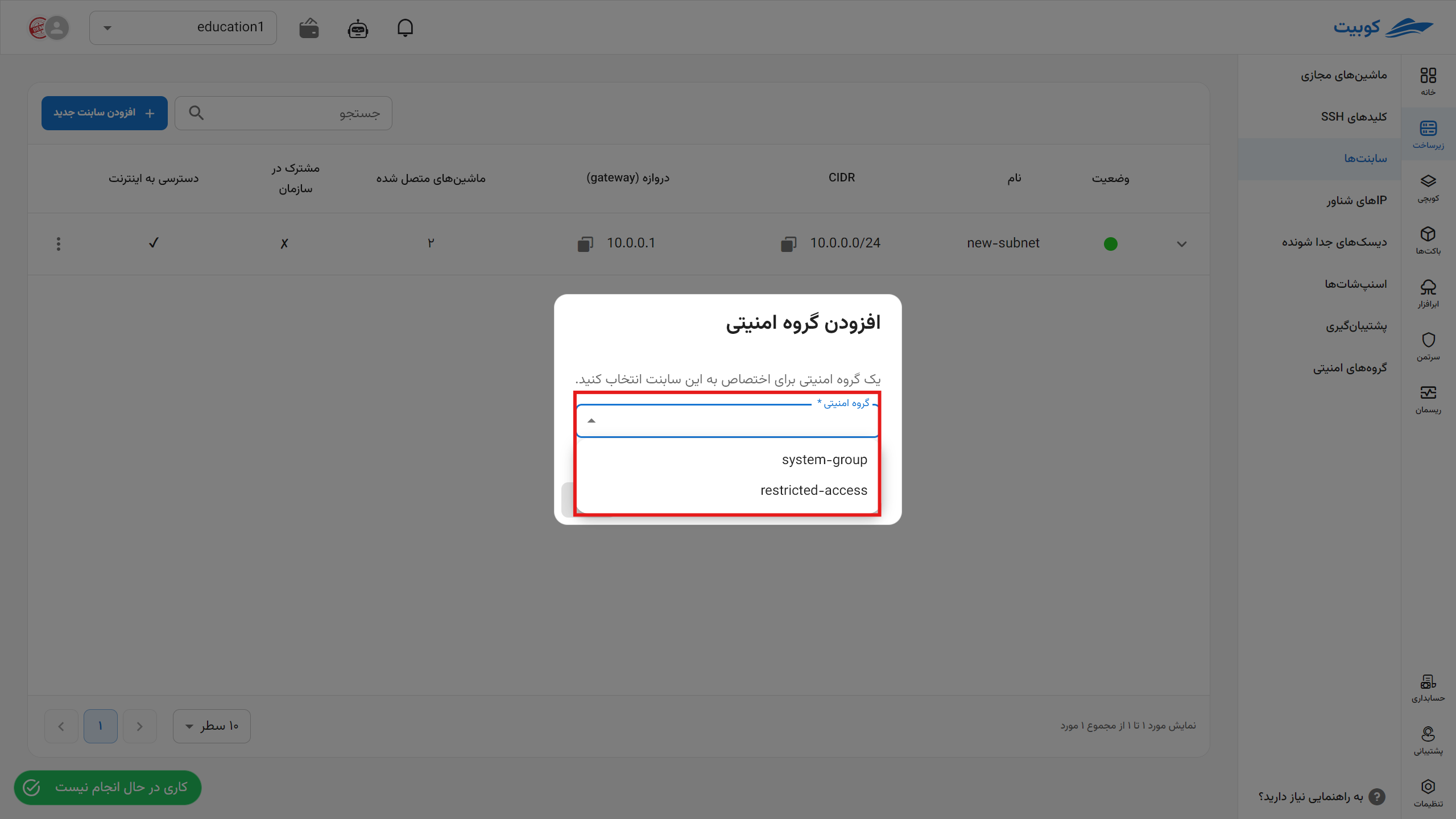 Subnets: options