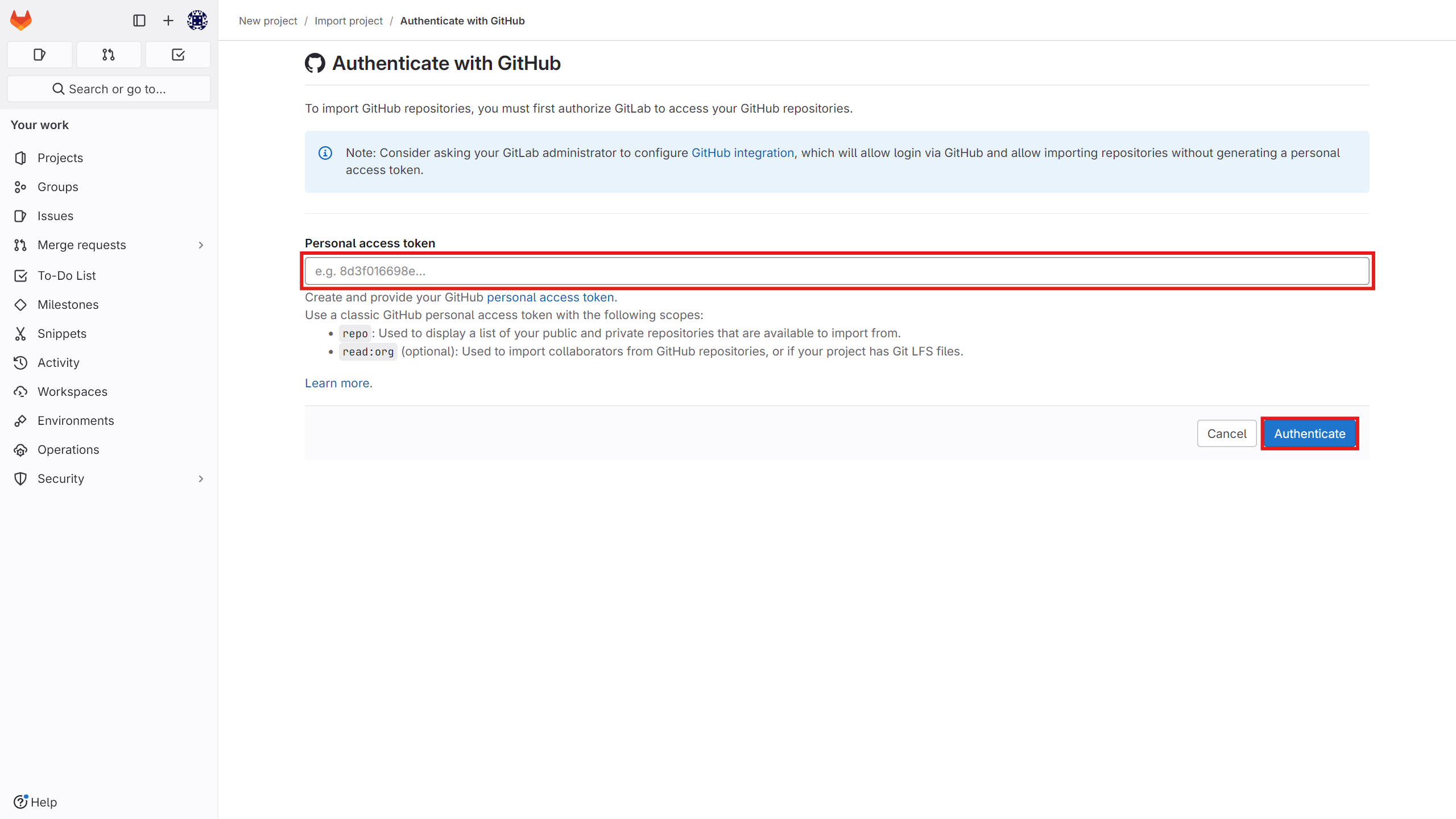 Install App: gitlab-import-github-token